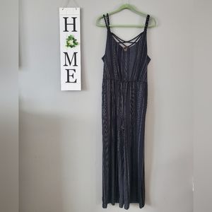 Maurices Strappy Striped Jumpsuit Large